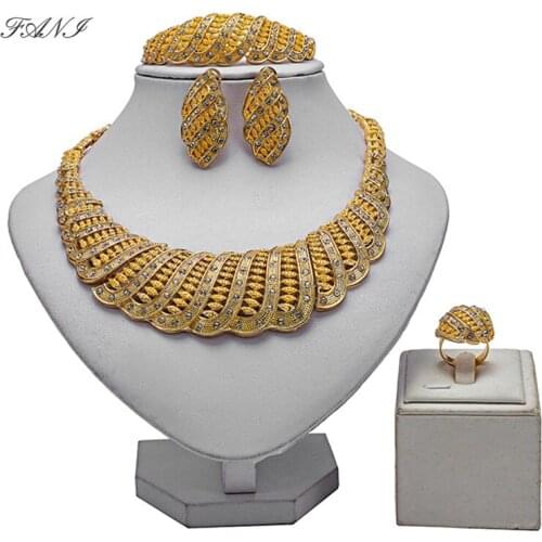 Fani 2020 nigerian women wedding jewelry set Brand fashion african Bridal Jewelry set Wholesale Dubai gold Colorful jewelry set