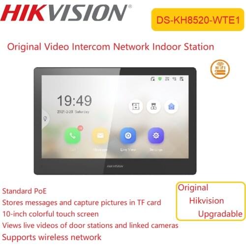 Hikvision Indoor Monitor DS-KH8520-WTE1 Video Intercom 10-Inch Touch Screen PoE TF Card Wifi Views Live Original Hik-Connect
