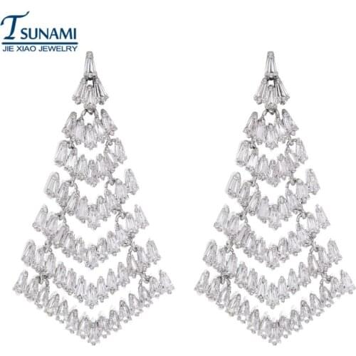 Famous brand of luxury zircon earrings for women/girls AAA cubic zirconia zircon teamed stud earrings ER-091