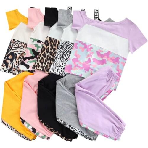 Fashion Sport Children Girl Clothing Set 2021 Summer Kid Girl Clothes Outfit Letter Short Sleeve Strap Patchwork Top Pant 2pcs