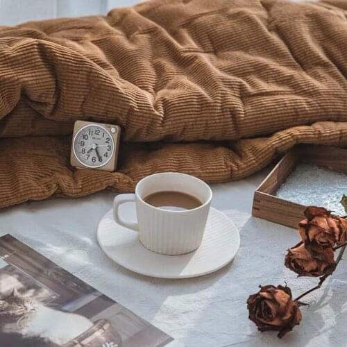 Coffee Cup кружка Drinkware Creative Vertical Pattern Pure Mug White Stoneware Saucer Set Ceramic Cappuccin Simple Cups