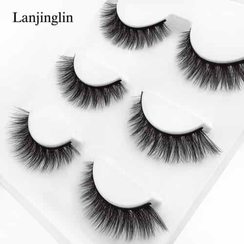 LANJINGLIN Fake Lashes 3 Pairs False Eyelashes Natural Long Wispy Fluffy 3D Mink Lashes Handmade Eye Lashes Makeup Extension