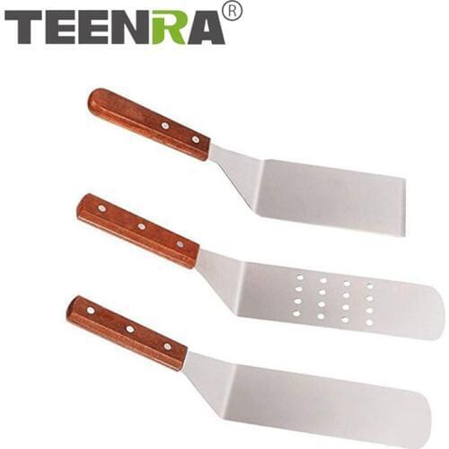 TEENRA Stainless Steel Barbecue Fried Steak Shovel Scraper Pizza Spatula Egg Slotted Spatula Plastic Handle22