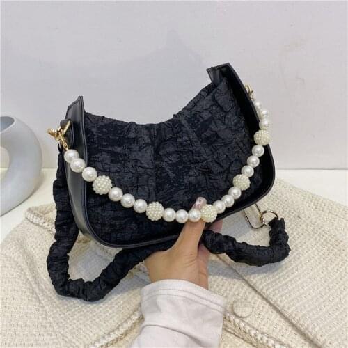 Trend New Pleated Fabric Handbags For Women Top Hand String Beads Shoulder Bag Ladies Brand Small Cross Body Hand Bag Leisure