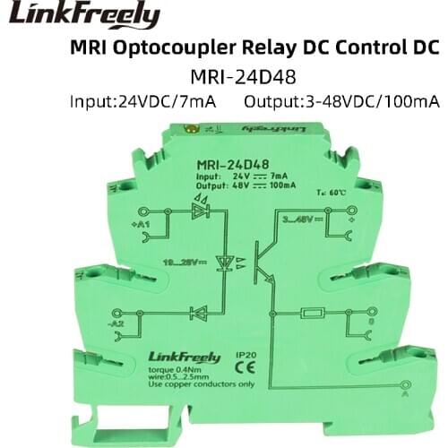 MRI-24D48 LED Optocoupler Isolator Interface DC DC SSR Relay Module Input 24VDC Switch Control Relay Board DIN for Automation