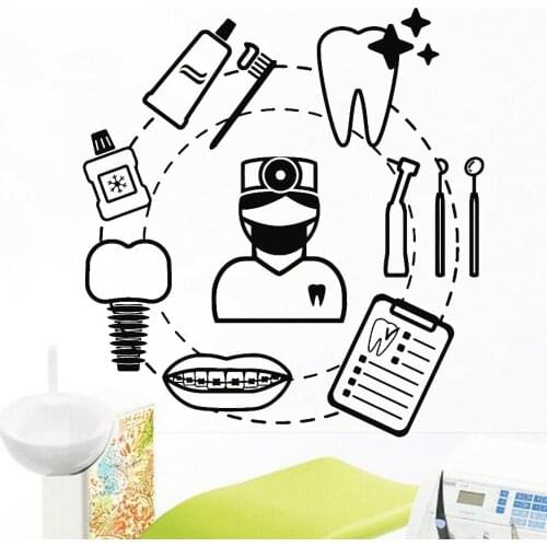 Teeth Hospital Wall Stickers Art Decor Dental Care Dentist Teeth Сlinic Tools Cartoom Style Vinyl Wall Decal Decoration Z510