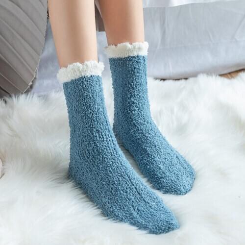 7 Pair Solid Color Women Socks Colorful Mid-calf Length Socks Ladies Soft Plush Winter Warm Comfortable Home Floor Socks