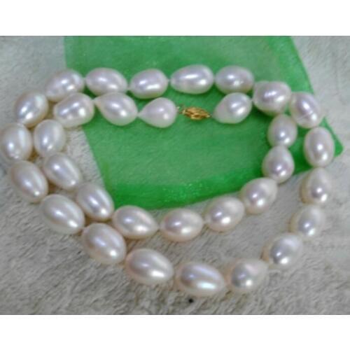 Charming 11-13 mm natural south white pearl necklace 18 inch Yellow clasp