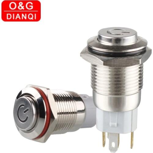 2pcs/lot High Head 16mm Illuminated Push Button Switch Waterproof Momentary Self locking Metal Button Switch with Free Connector