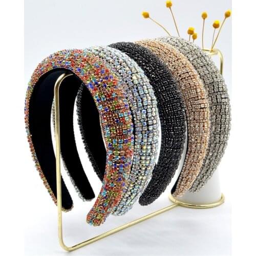 New Colorful Crystals-Inlaid Sponge Rhinestone Headband European and American Baroque Headband Wide-Brimmed Rhinestone Headband