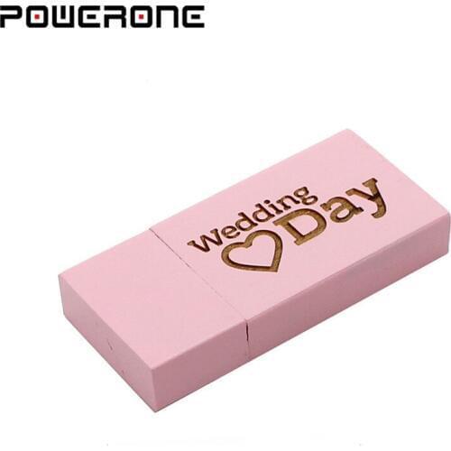 POWERONE 10 colors(1 PCS free custom LOGO)USB 2.0 wooden USB flash drive Pendrive 4GB 8G 16GB 32GB 64GB Photography Wedding gift