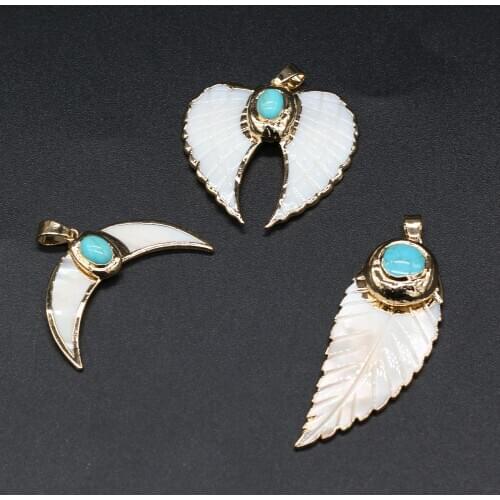 1pc Natural Stone Golden plated Pendant Blue Turquoises for Jewelry Making DIY Tribal Earring Necklace Accessories