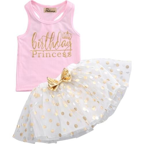 Hi Hi Baby Store Kids Girls Kid Summer Letter Print sleeveless Vest +Tutu Skirts 2PCS Outfits