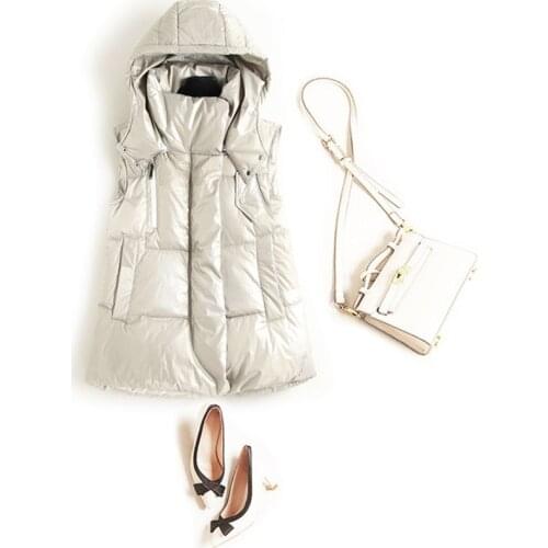 Autumn and winter new style pure color down vest female stand collar hooded loose coat women sleeveless short style down jacket