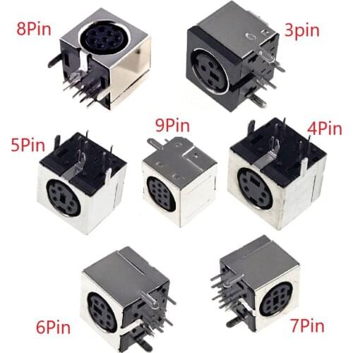 10 Pcs Connnector Mini Din 3 4 5 6 7 8 9 Pin Female Circular Receptacle Power Sockets MD-SM Shield Right Angle Through Holes PCB