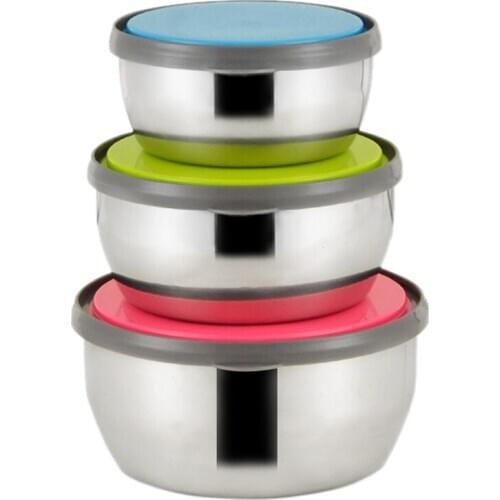 With Lids, 3 Piece Metal Nesting Bowls,Sealed Fresh-Keeping Box,Size 12--14-16cm, Great for Mixing & Serving