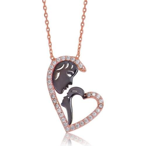 Silverlina Sterling Silver Heart Mother Child Necklace