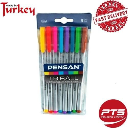 Pensan Ballpoint Pen 1.0 mm Writing Point Tip Thickness Triball 8 Color Set High Quality Ink Free and Fast Delivery