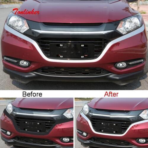Tonlinker Exterior Front Racing grills Cover Stickers For Honda Vezel 2014-19 Car Styling 3 Pcs Stainless steel Cover stickers