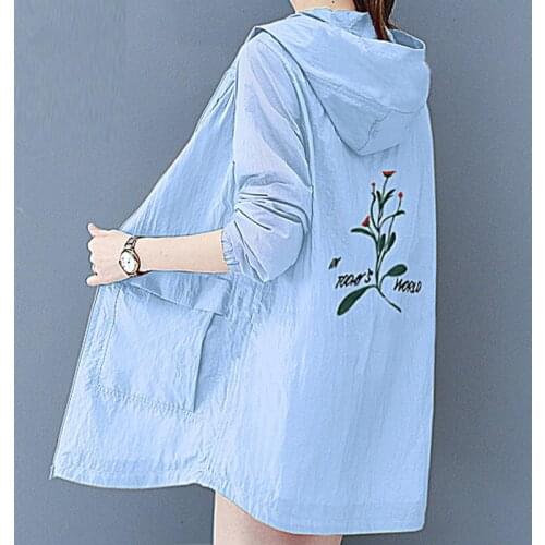 Women Summer Jacket Hooded New Fashion Embroidery Sun Protection Clothing Female Korean Loose Plus Size 6XL Ladies Clothes G1239