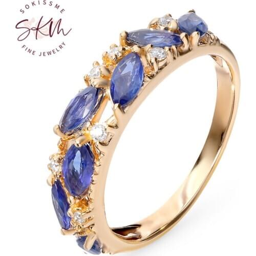 SKM sapphire rings flower rings for women 14k rose gold Vintage Engagement rings designer Promise Luxury Fine Jewelry