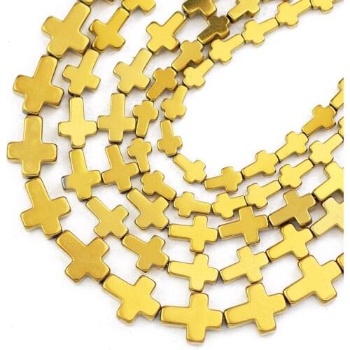 Gold Hematite Beads Natural Stone 4x6/6x8/8x10MM Cross Jesus Spacer Loose Beads For Jewelry Making Diy Bracelet Accessories 15