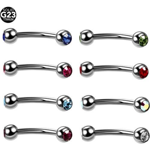 1PC G23 Titanium Double Gem Eyebrow Banana Piercings Ring Curved Barbell Lip Genital Piercings Body Jewelry 16G