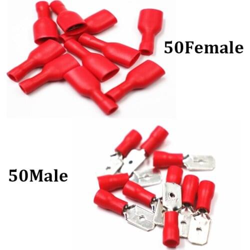 100Pcs Female&Male Spade Insulated Connectors Crimp Electrical Wire Terminal