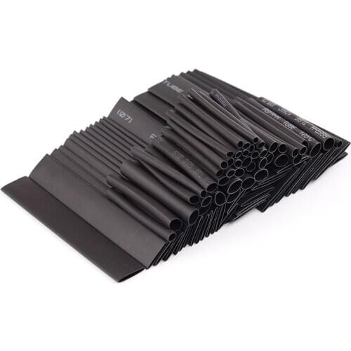7Sizes Black 127PCS Polyolefin 2:1 Heat Shrink Tubing Insulated Heat Shrinking Wrap Wire Cable Sleeve Kit Assortment