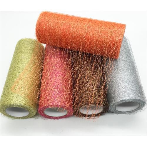 15cm*10Y Gold Sliver Wire Tissue Tulle Roll Spool Craft Wedding Party DIY Decoration Organza Sheer Gauze Element Table Runner