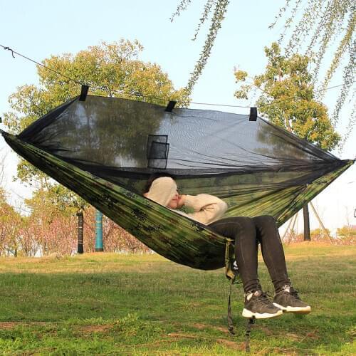 2 PCS Camping Hammock Hanging-Bed Parachute Fabric Mosquito-Net Sleeping-Swing Outdoor Portable