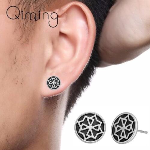 2020 Round Black Earrings Women Punk Gothic Jewelry fashion Valkyrie Viking Statement Stud Men Earrings Male Gift