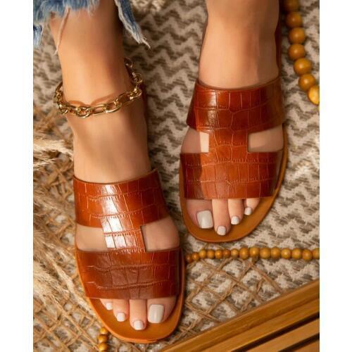 2020 Summer Flat Slippers Women Pu Leather Roman Sandals Ladies Open Toe Flip Flops Beach Female Slides Zapatos Mujer 37-41