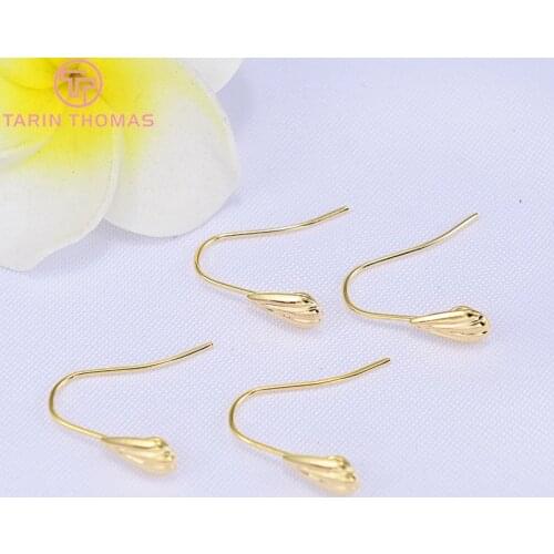 12PCS Height 17MM 24k Gold Color Brass Shell Earrings Hooks High Quality Diy Jewelry Findings Accessories
