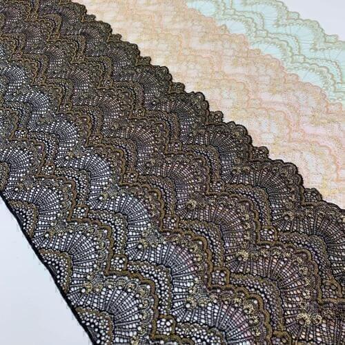 3y/lot Width 22.50cm Elastic Stretch Lace Trims Shimmer Skirt Hem For Clothing Accessories Dress Sewing Applique Costume Foil La