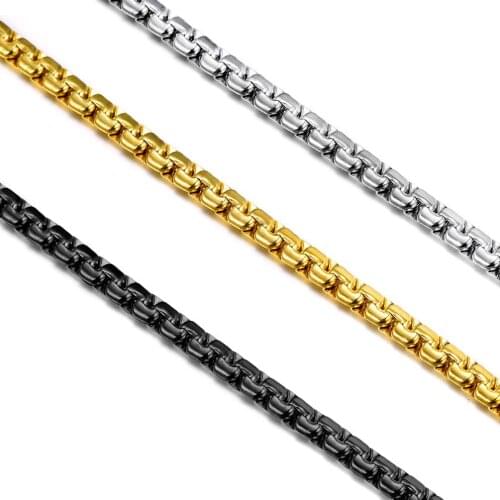4mm 6mm Flat box Necklace Stainless Steel Cuban Link Chain18k Gold Silver Black Choker Punk Statement Men Women Jewelry Gifts