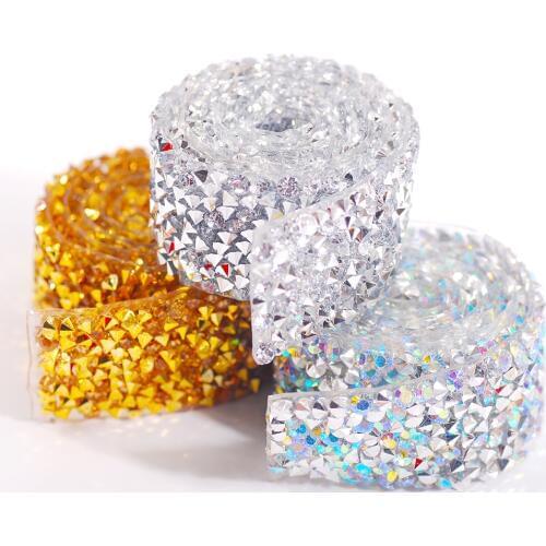 80cm/pc 2mm Hot fix Crystal Rhinestones Sticker Tape Craft Glitter Gem Iron On Applique For Dress Shoe Adornment