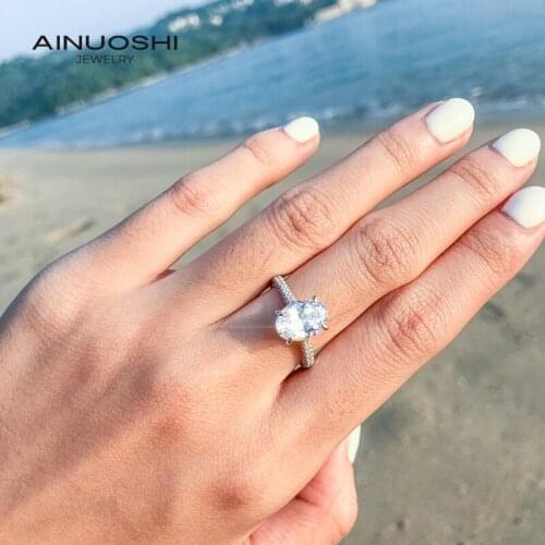AINUOSHI 925 Sterling Silver Oval Cut 7x10mm SONA Diamond Engagement Rings For Women Exquisite Anniversary Rings