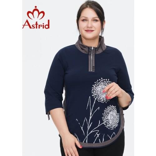 Astrid New Womens polo shirts Blouses 2021 Elegant Vintage clothing Plus size Cotton print Stand-up collar Women tops female
