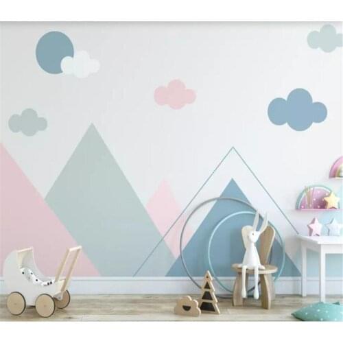 Beibehang custom simple Nordic pink bedroom geometric triangle childrens room wallpaper papel de parede wallpaper decoration