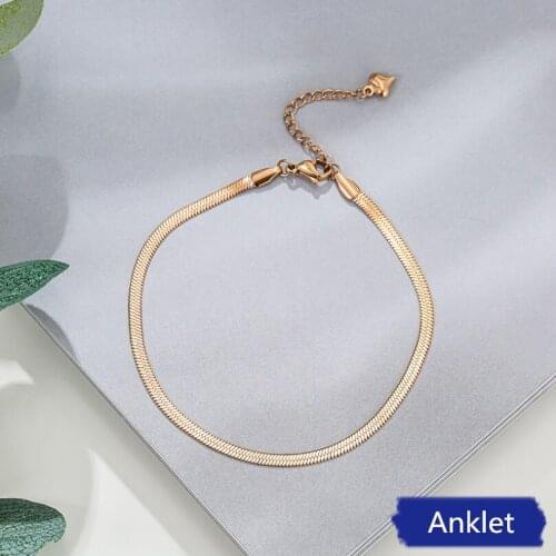 316L Stainless Steel Heart Charm Snake Chain Anklets For Women Fashion Trend Fine Jewelry Party Gifts SAB477