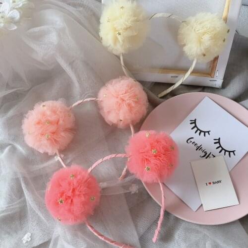 Boutique 12pcs Fashion Cute Big Tulle Pom Pom Hairbands Glitter Star Animal Ears Hair Sticks Princess Headwear Hair Accessories