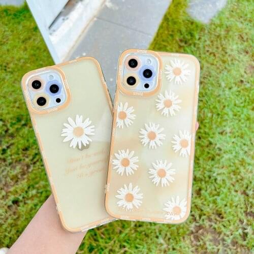 Daisy Flowers Oil Painting Phone Case for iphone11 12ProMax XR XS X 7 8Plus Mini Flower Camera Protective Shockproof Clear Cover