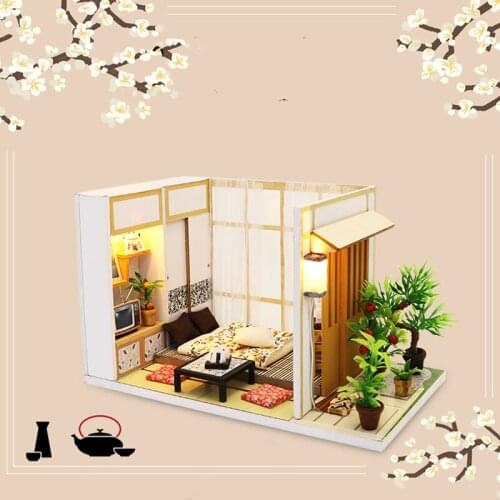 DIY Wooden Dollhouse Miniature Furniture With LED Light Kit Japanese Houses Assemble Puzzle Toy for Children Girl Gifts Casa