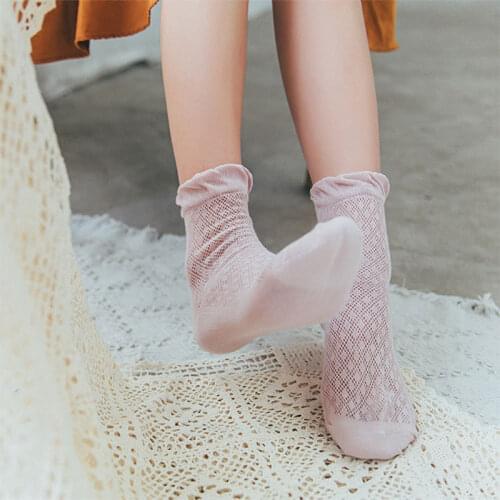 Ten Pairs Of Batch Spring And Summer Pure Color Thin Mesh Lace Loose Top Stockings Cotton Hollow Stockings