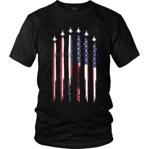 American Flag Airplane Jet Fighter T-Shirs Men T Shirt Short Sleeve 4th of July Patriotic Independance Day Tshirt Cotton Tee