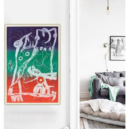 Joan Miro《Le delir du coutrier-bleu,rouge,vert,1969》Abstract Canvas Oil Painting Picture Wall Hanging Decor Home Decoration