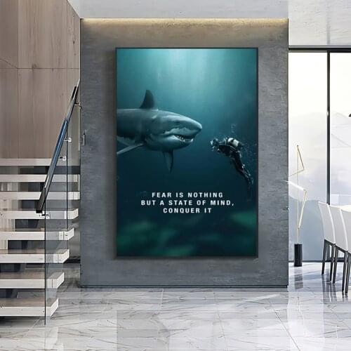 White Shark Animal Motivational Canvas Painting Modern Posters and Prints Wall Art Picture for Living Room Office Home Decor