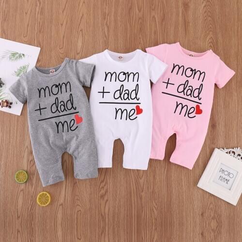 Newborn baby boys girls romper summer baby clothes short sleeve Letter print Mon plus Dad equal me jumpsuit Infant clothing