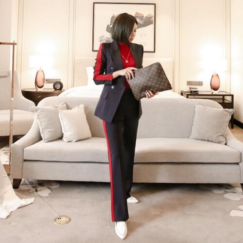 WomensOLprofessional suitnew style temperament commuter collision color long-sleeved suit jacket casual slim trousers two-piece